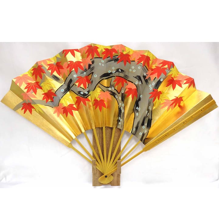 Ornamental fan size 11 with hand-painted autumn leaves on a gold background 802_1