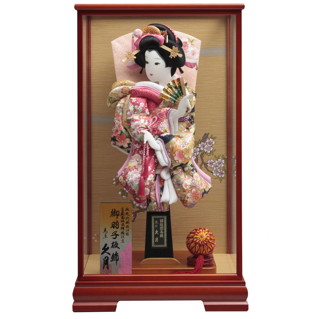 羽子板飾り　金彩刺繡振袖　ケヤキ塗ケース　71EH-17