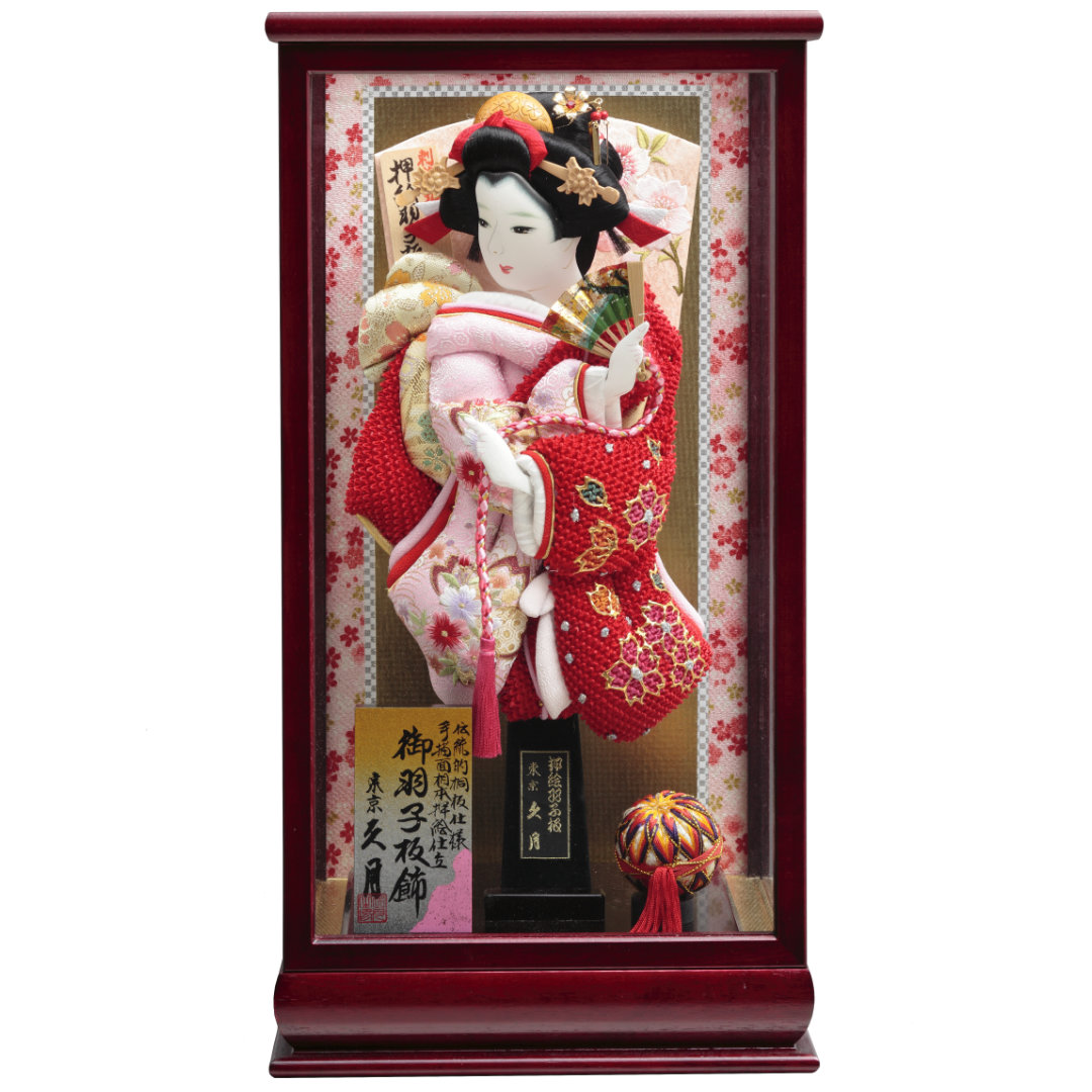 羽子板飾り　絞り刺繍振袖　マホ塗ケース　71EH-06