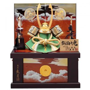 久月作 獅狛之兜飾り 正絹萌黄匂縅8号 73GC-16