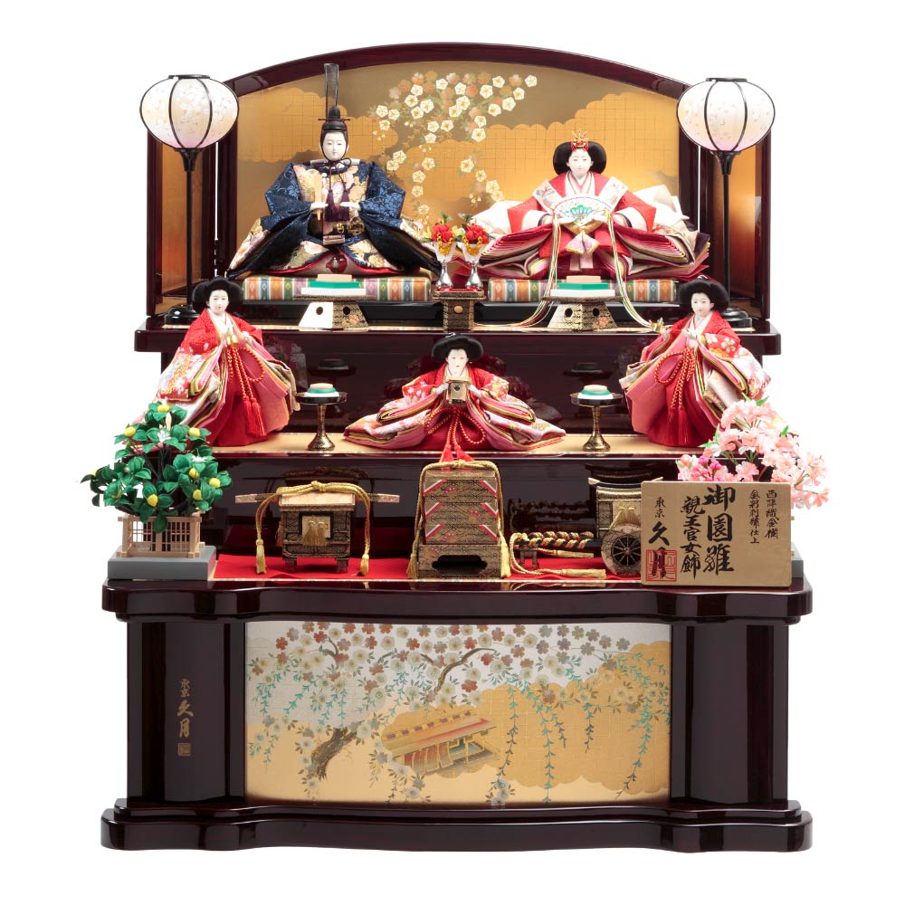 木製三段五人飾り 御園雛 金彩刺繍 75-29_1